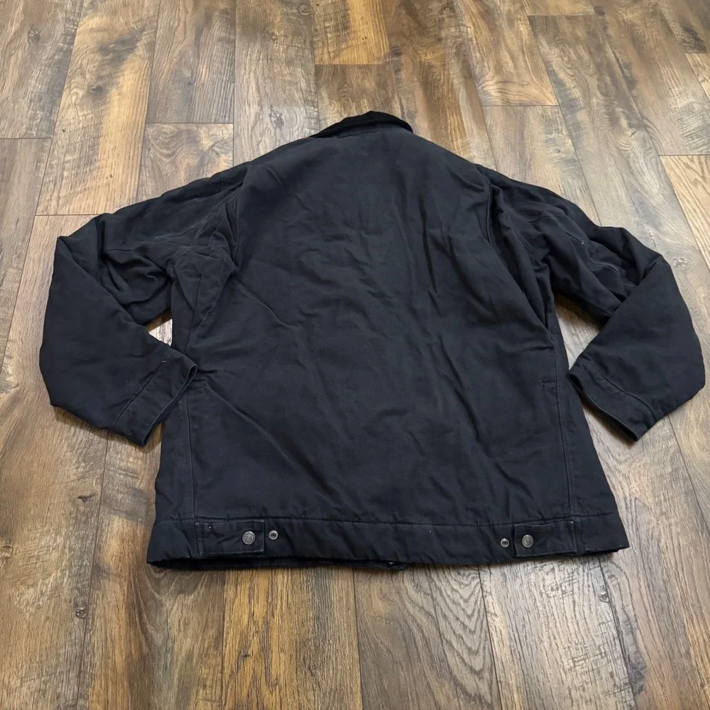 Wrangler Mens L Black Canvas Work Jacket Quilted Corduroy Lined Collar Cowboy